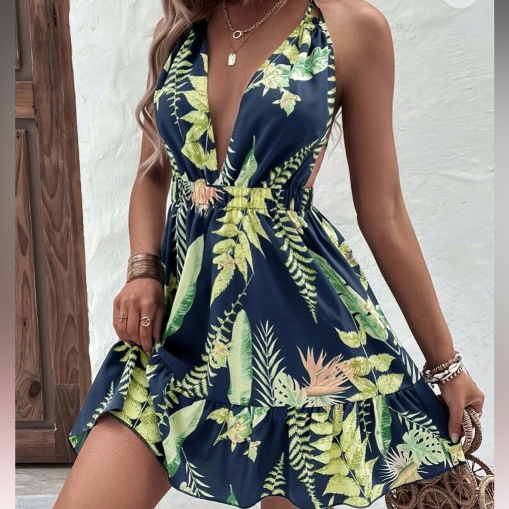 Sexy floral tropical print cutout tie back dress - Picture 4 of 6